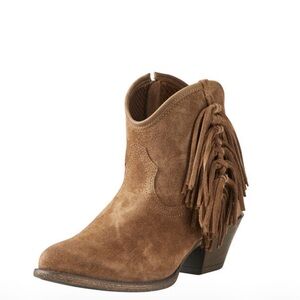 Ariat Duchess Western Boot Brown Suede Ankle Boots Fringe Side Zip Women’s 9.5 B
